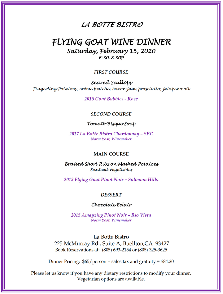 Winemaker Dinner With Norm Yost
