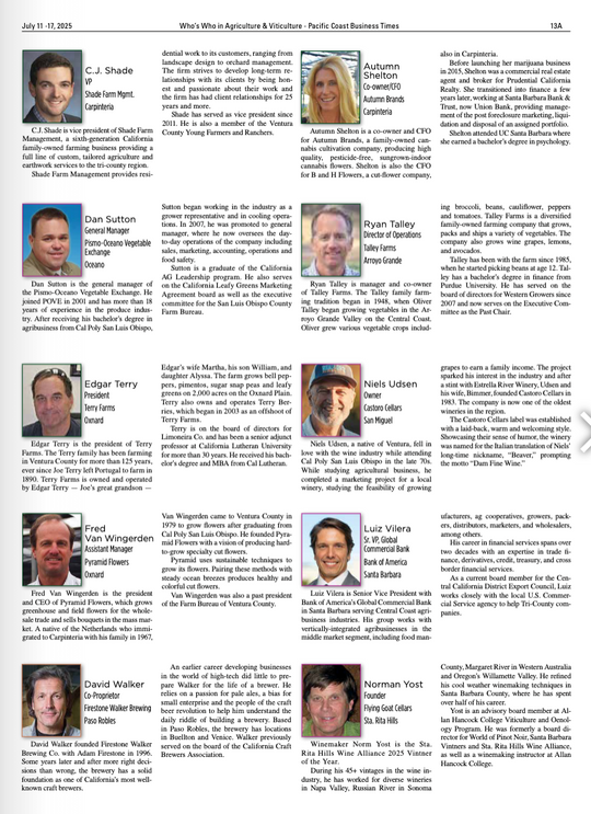 Who's Who in Agriculture &  Viticulture 2025 - Pacific Coast Business Times