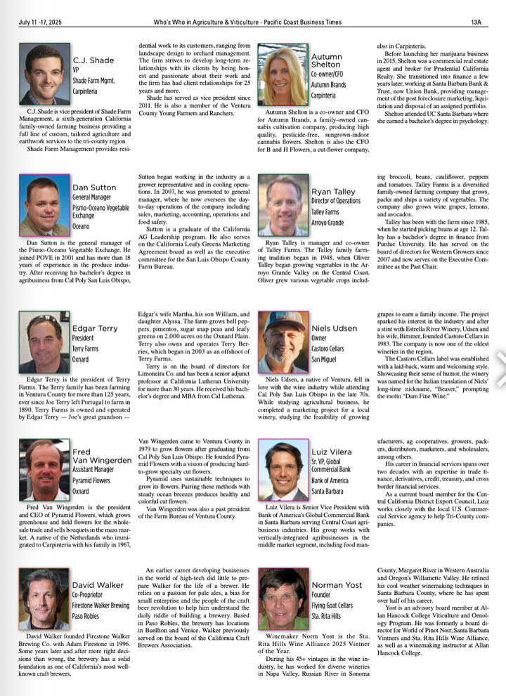 Who's Who in Agriculture &  Viticulture 2025 - Pacific Coast Business Times